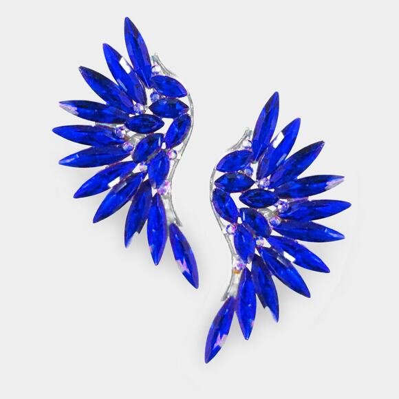 Clip on 2 1/4" silver and blue stone pointed wing earrings - Picture 1 of 4